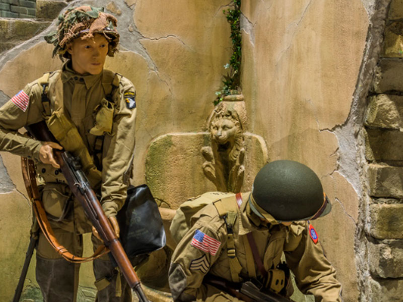 Two Soldier mannequin as part of an exhibit inside the Airborne and Special Operations Musuem.